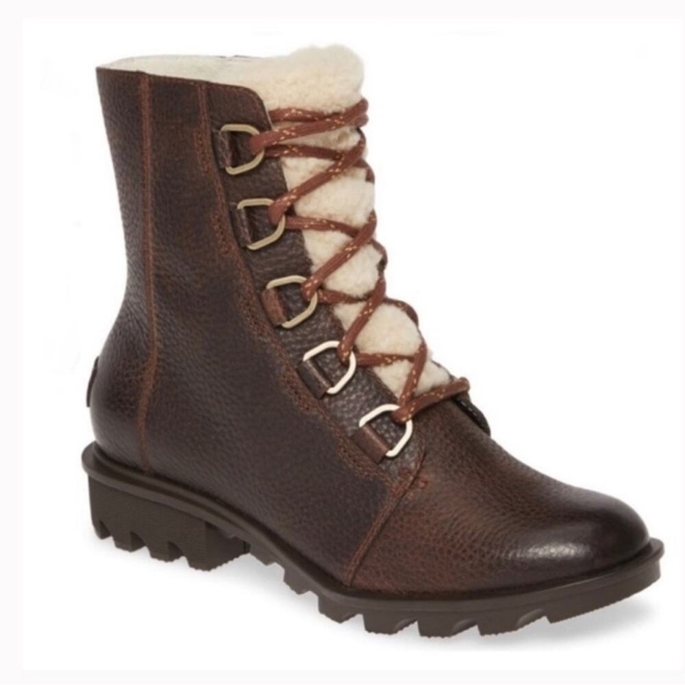 Sorel Phoenix Cozy Brown Leather Waterproof Boots Shearling Lined Size 9